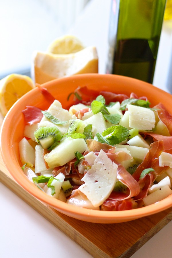Melon, prosciutto and cheese salad