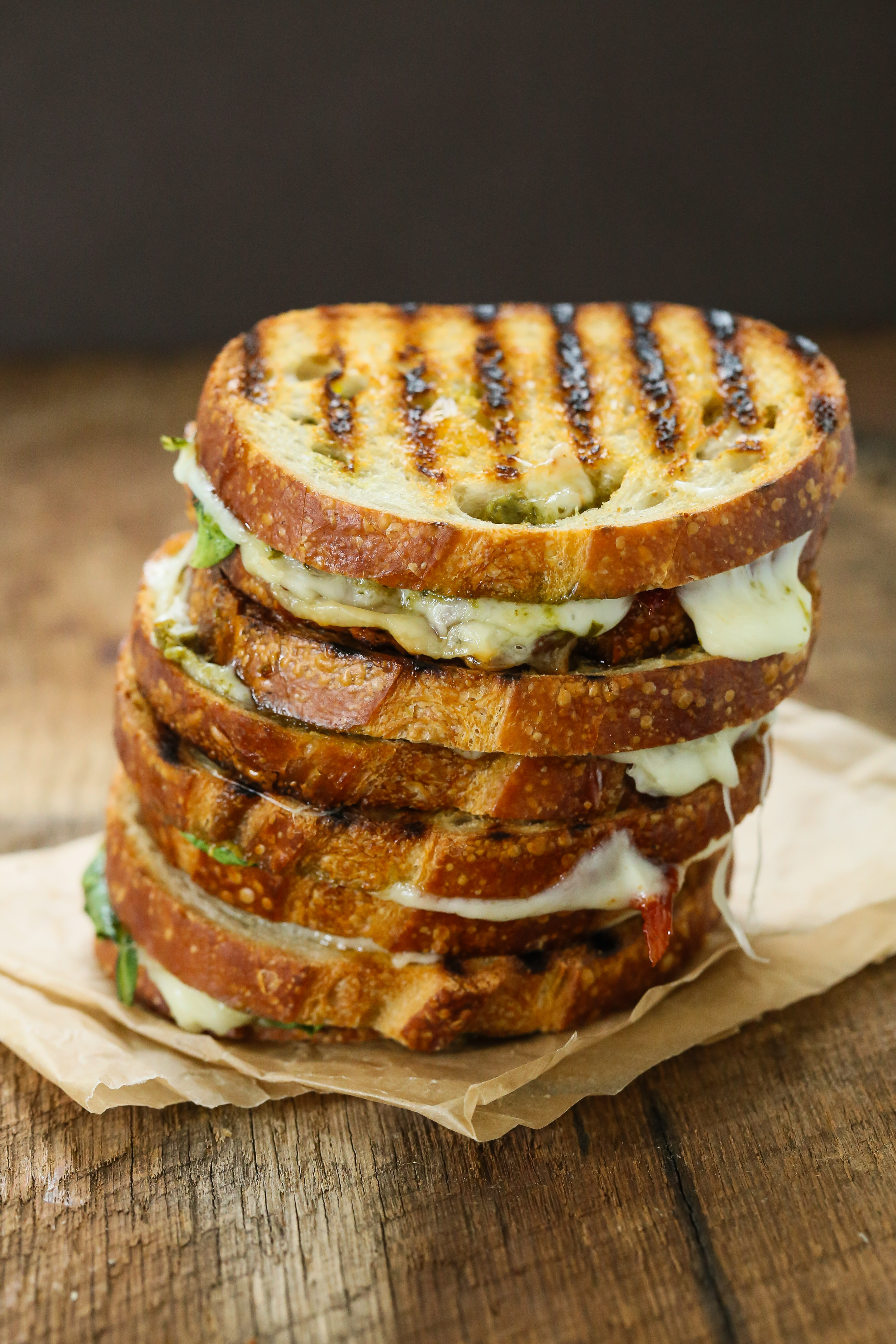 Sun dried tomato spinach grilled cheese sandwich