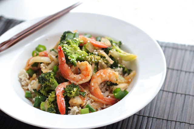 Sesame shrimp with broccoli