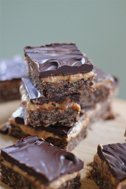 Peanut butter, coconut and dark chocolate crispy bars.