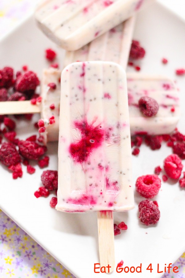 Greek yogurt raspberry popsicles