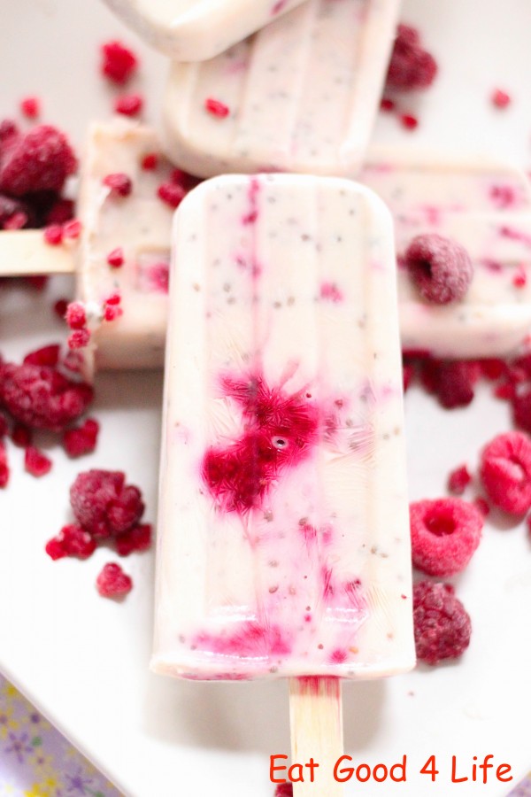 Greek yogurt raspberry popsicles