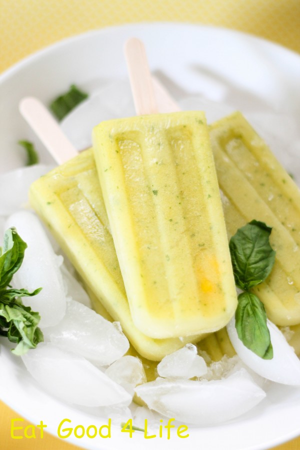 Pineapple, mango and basil popsicles