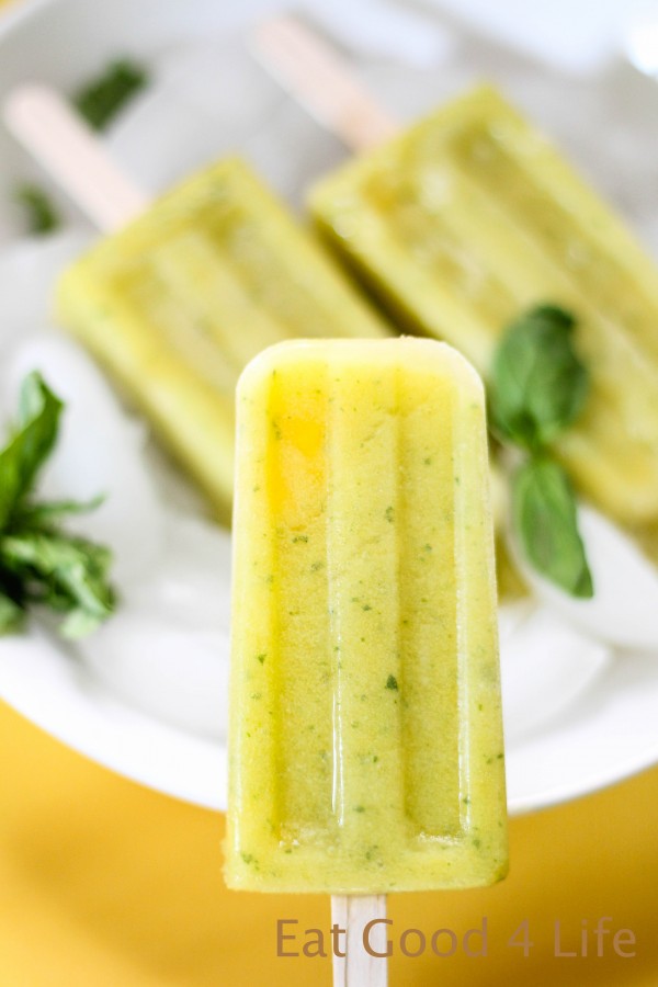 Pineapple, mango and basil popsicles