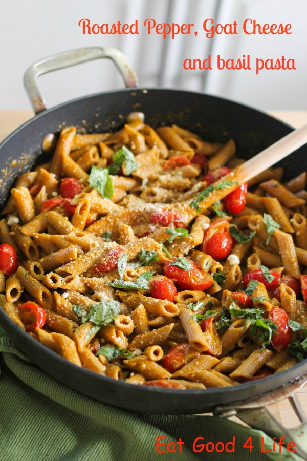 Roasted pepper, goat cheese and basil pasta