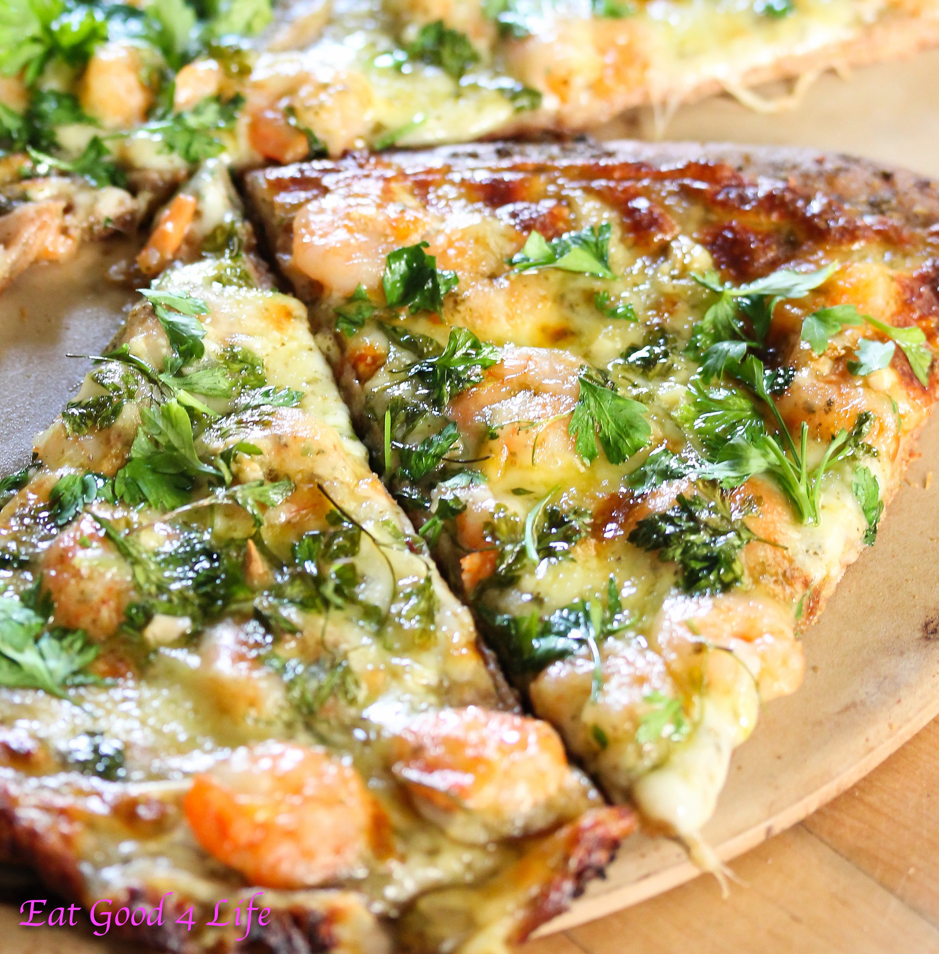 Shrimp scampi pizza