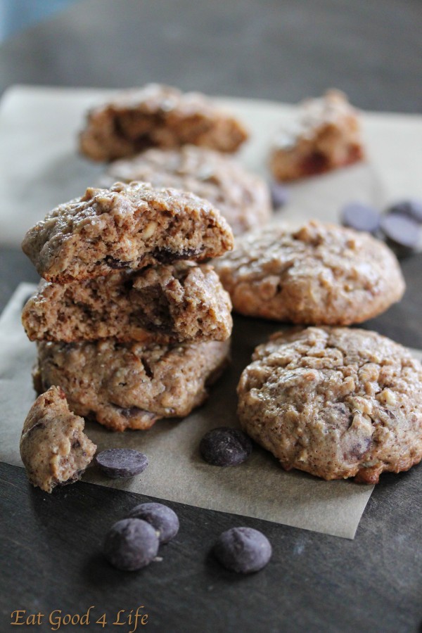 Gluten free oatmeal, almond butter and chocolate chip cookies