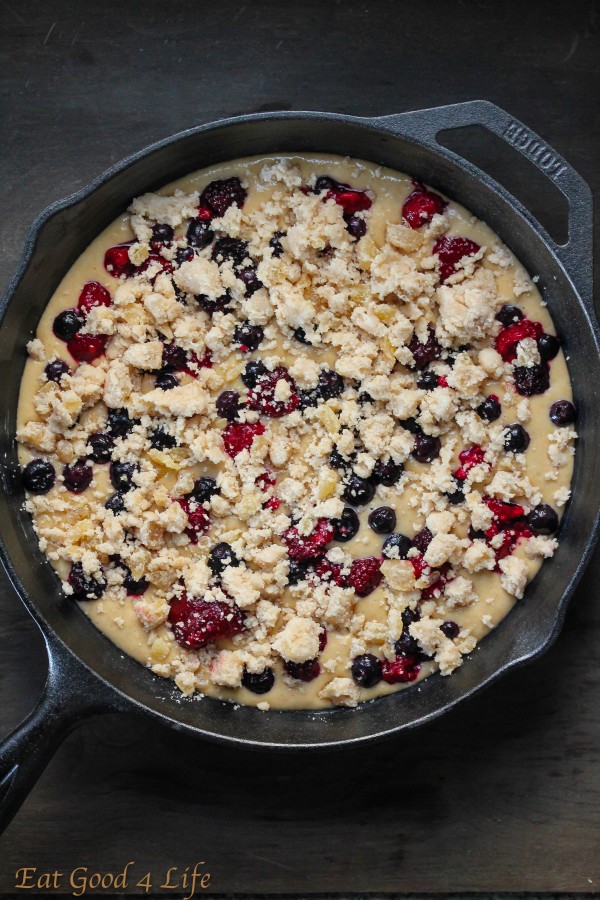 Mixed berry and ginger crumb cast iron cake