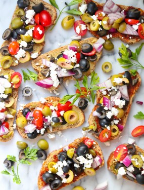 Mixed olive bruschetta