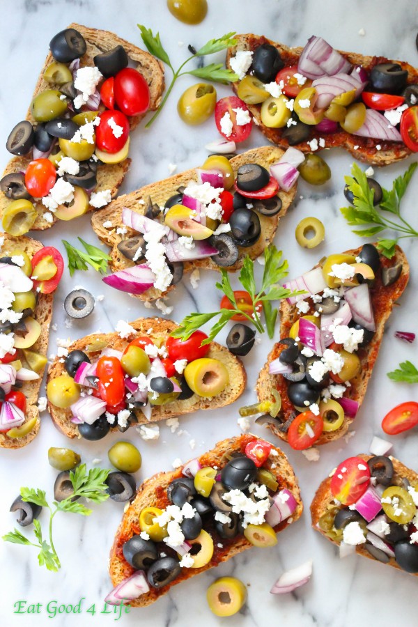 Mixed olive bruschetta