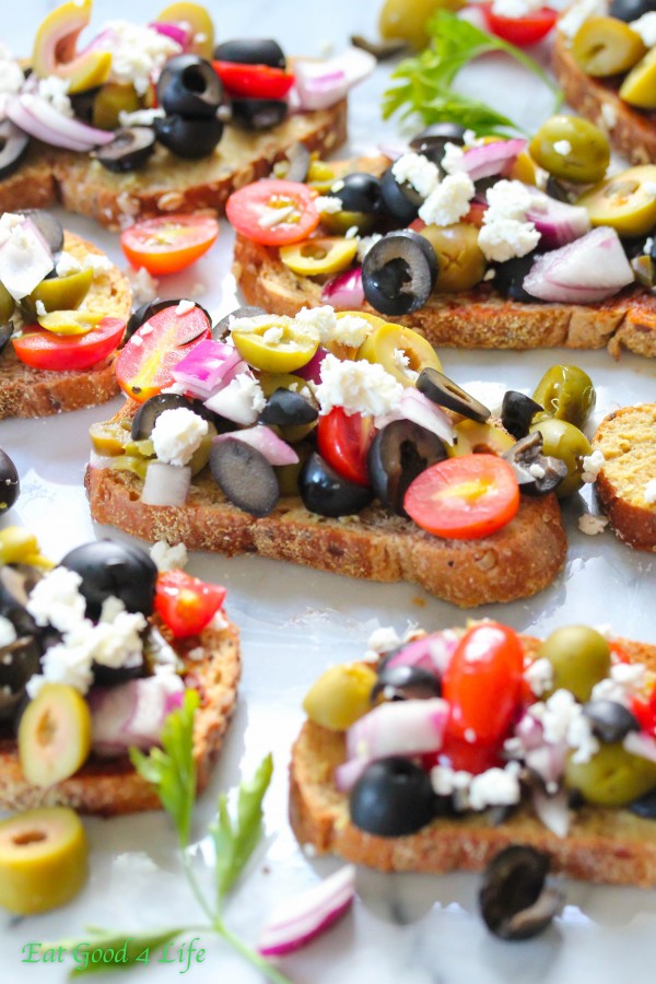 Mixed olive bruschetta