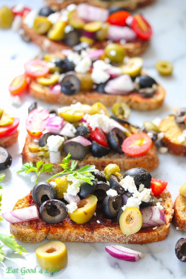 Mixed olive bruschetta