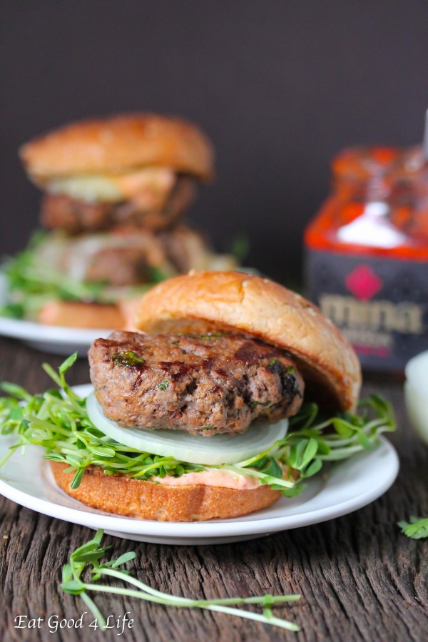 Harissa grass feed beef burgers