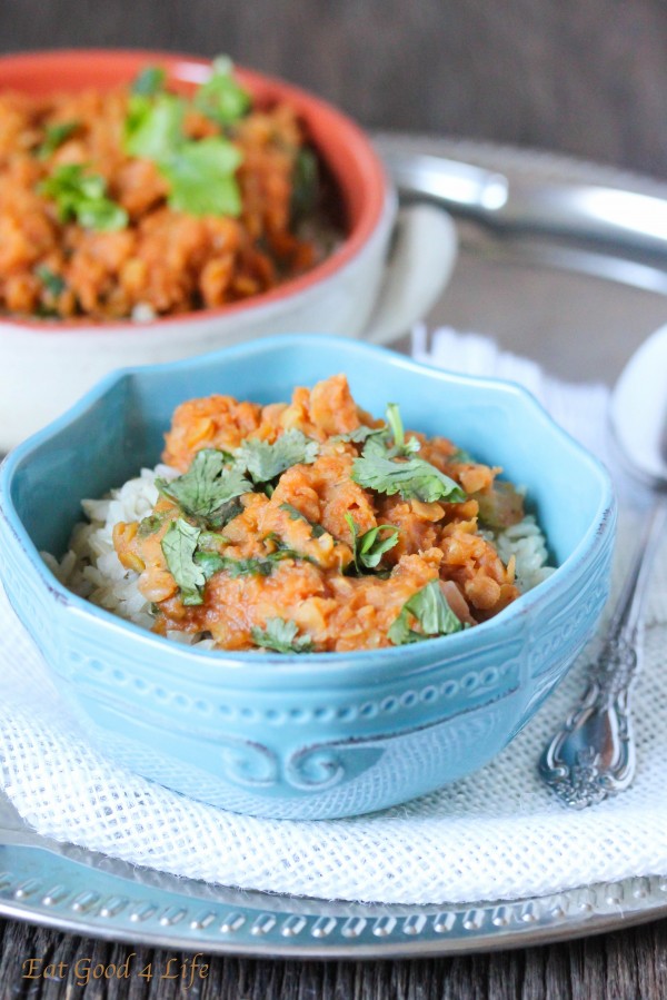 Slow cooker lentil curry. Gluten free and vegan. Super easy to put together and only