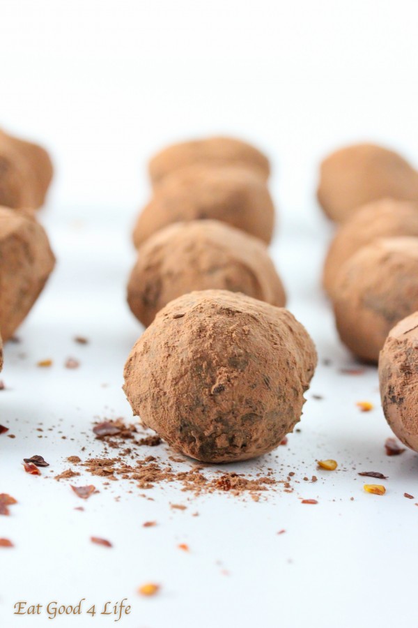 chili chocolate truffles. They can be vegan by using coconut milk and vegan chocolate.