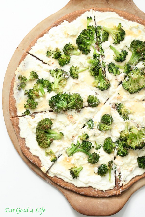 whole wheat white broccoli pizza