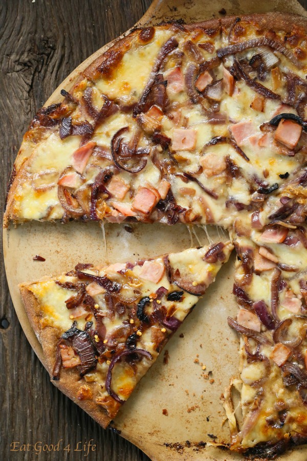 Whole wheat caramelized onion bacon pizza | Eat Good 4 Life