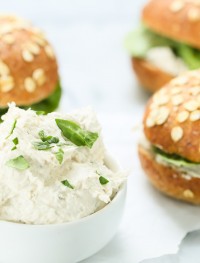 I normally serve this tuna cream cheese spread with crusty bread. In this case I used Panera’s sprouted whole grain roll, which was the perfect size especially for my kids. I also tend to serve sandwiches with a salad to add some vegetables to the meal and make it more complete. In this case I served the sandwich with the Power Kale Caesar Salad with Chicken from Panera.