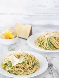 Creamy avocado arugula pasta