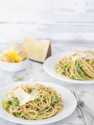 Creamy avocado arugula pasta