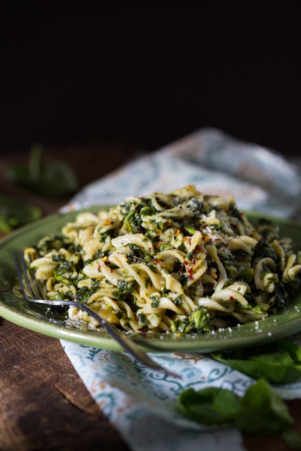 Gluten free spinach pesto pasta