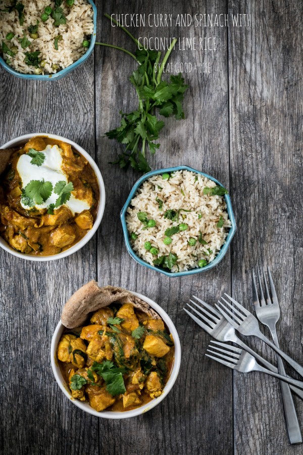 Chicken curry and spinach with coconut lime rice | Eat Good 4 Life