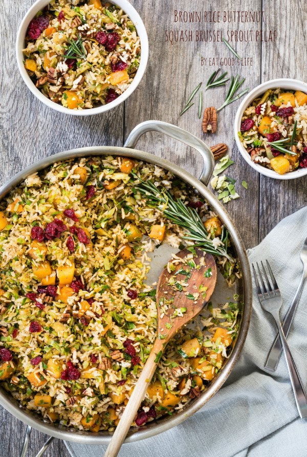 Brown rice butternut squash brussel sprouts pilaf | Eat Good 4 Life