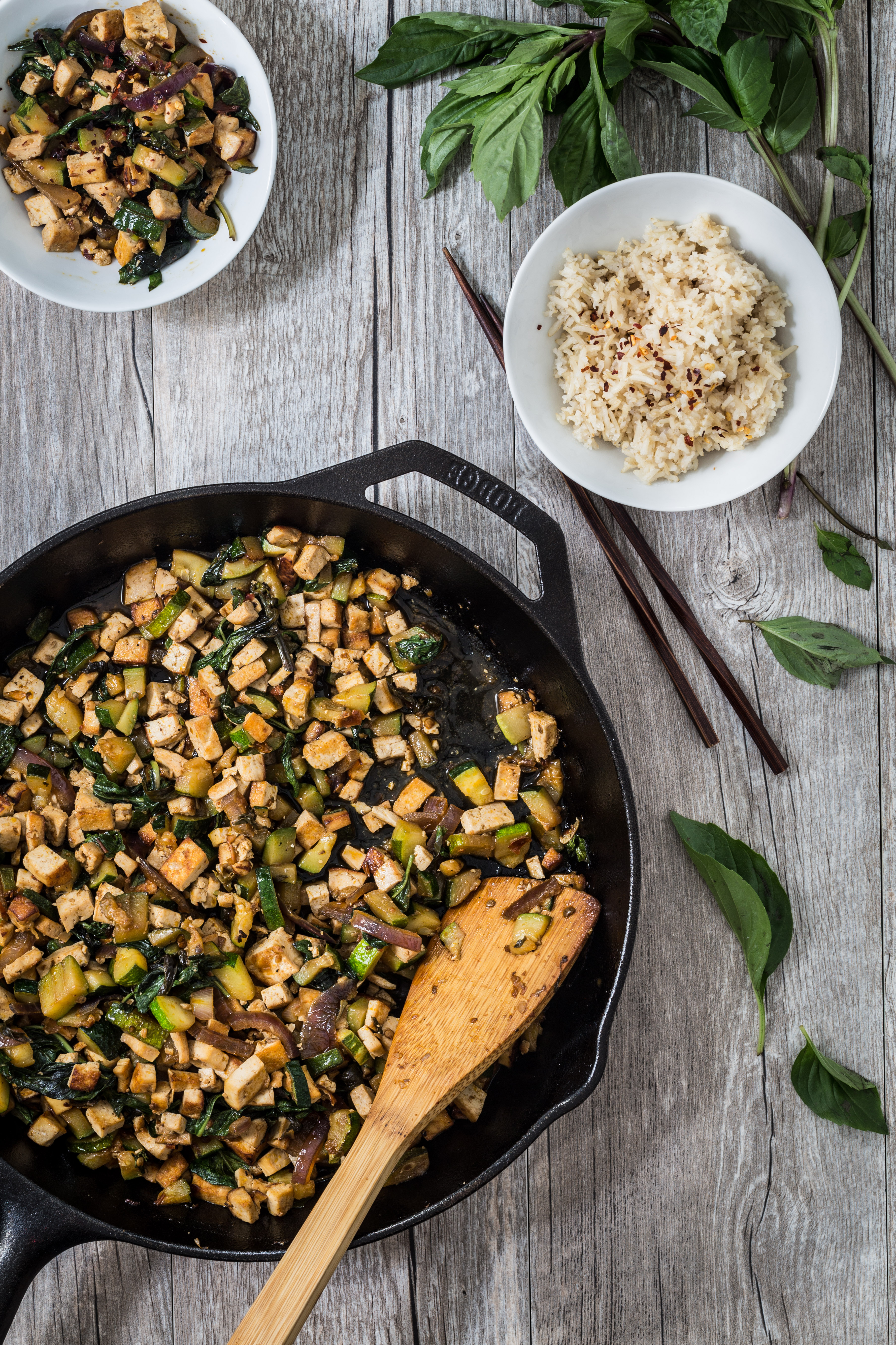 Thai basil tofu with zucchini