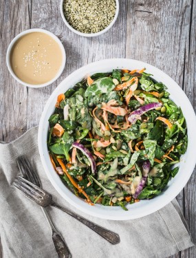 Fresh spinach salad with tahini dressing | Eat Good 4 Life