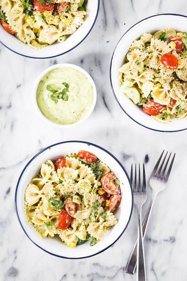 pasta salad with yogurt cilantro avocado dressing | Eat Good 4 Life