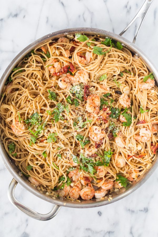 Shrimp scampi pasta with sun dried tomatoes | Eat Good 4 Life