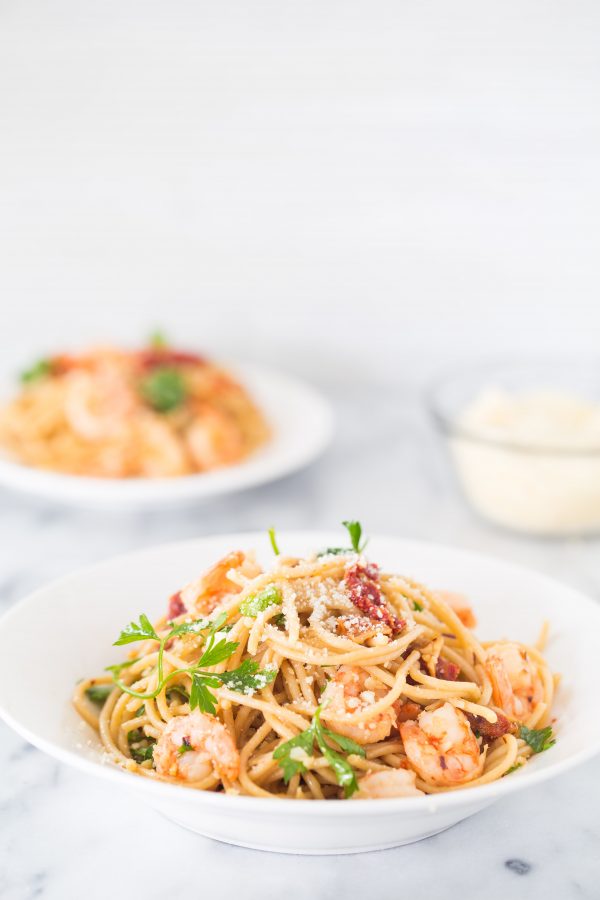 Shrimp scampi pasta with sun dried tomatoes | Eat Good 4 Life