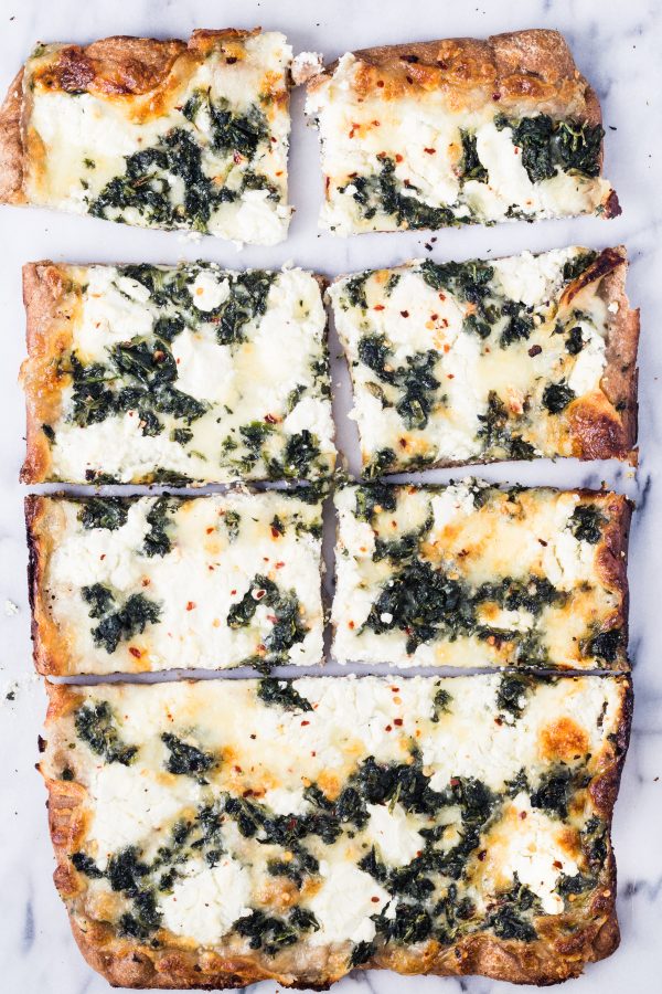 Whole Wheat Spinach Goat Cheese Pizza 